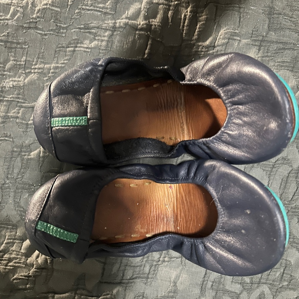 Tieks Navy Blue Leather Flats with Teal Accents - Picture 2 of 3